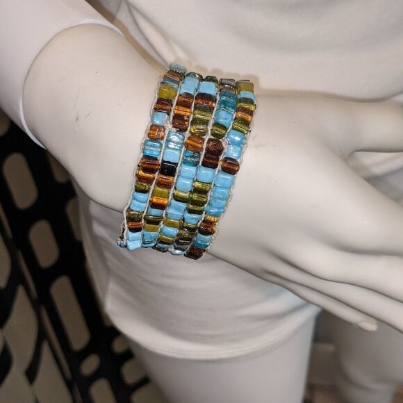 Vintage multi colored patchwork stone stretch bracelet - Picture 1 of 3